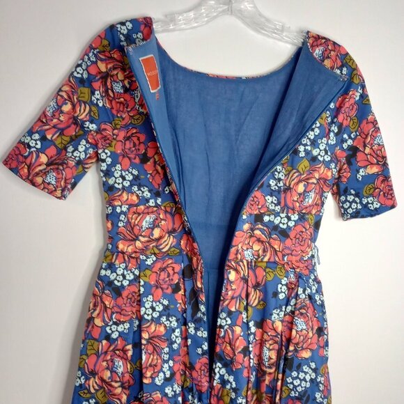 Modcloth Blue & Pink Floral Fit & Flare Retro Dress - Picture 8 of 10